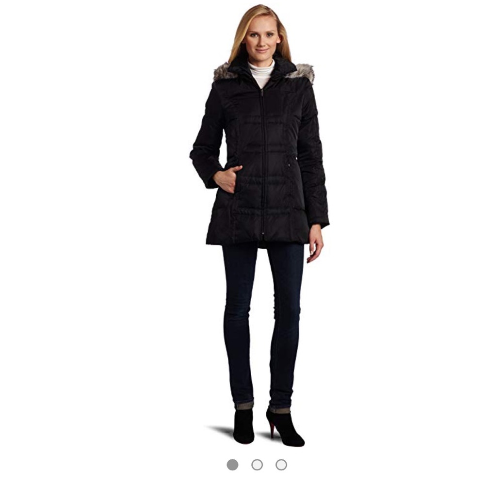 Jones New York black fur hooded winter coat